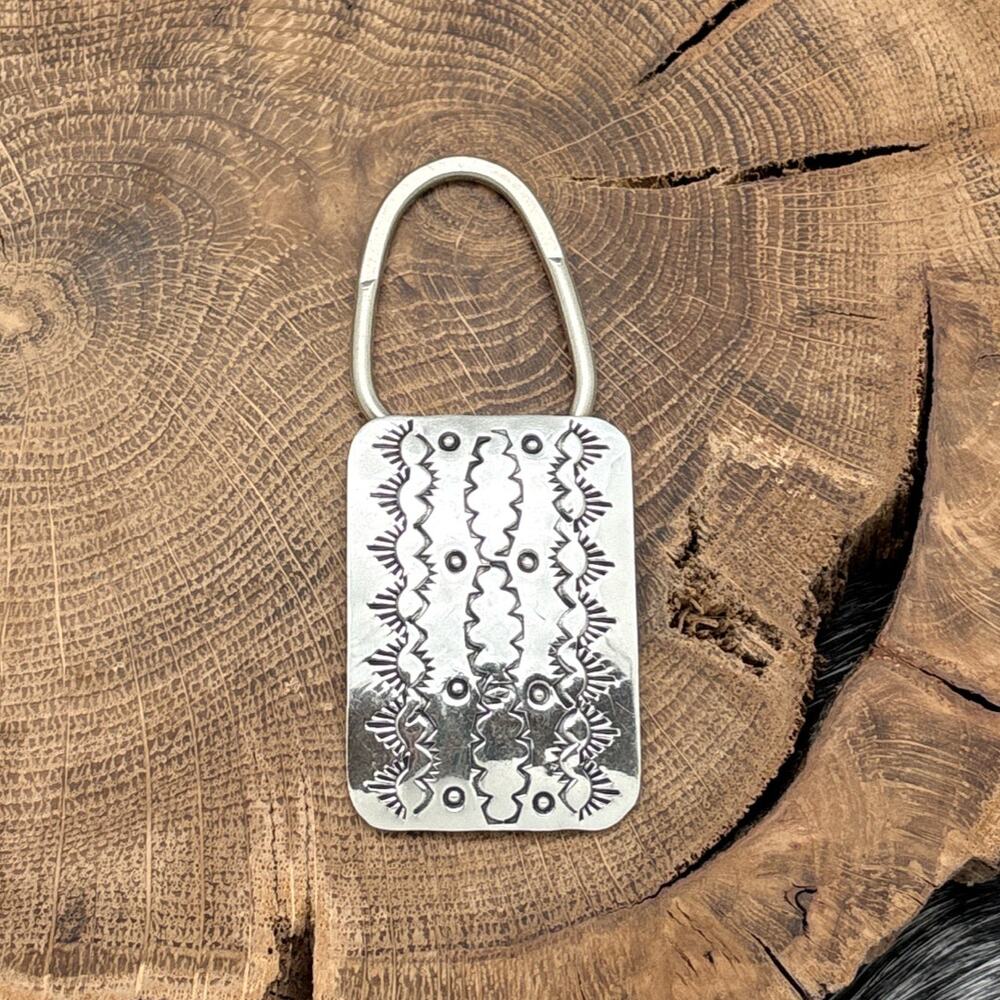 Native American NAVAJO Sterling Silver Rectangular Keychain Lacy Stampings